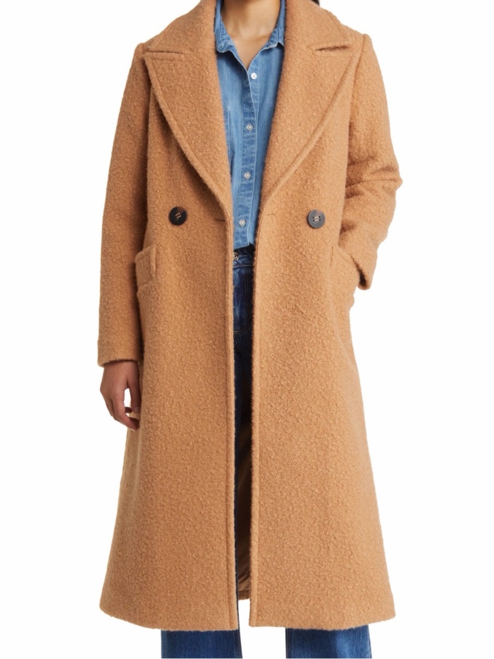 BCBGeneration Double Breasted Bouclé Long Coat